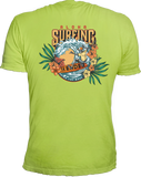 Spring greenes T-Shirt mit farbenfrohem Hawaii Rückendruck 