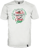 Off white T-shirt der Marke 14ender mit mehrfarbigem Vintage Racer Print "Custom Shop