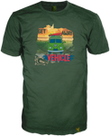 Marken T-Shirt dunke grün von 14ender mit Kultprint, T1 Bulli und Surfboard,"Get Away"