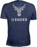 edles navy Farbenes Herren Rundhals T-Shirt Rückenansicht mit fullsize Logoprint in slibergrau 