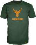 Dunkel grünes Herren Shirt mit aufwendigem 14ender Logoprint welcher aus dem Shirt herausragt in kontrastreichem Orange. Das Kurzarmshirt ist dabei mit einem aufwendigen Webetikett am Saum ausgestattet