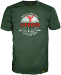 Jäger grünes Kurzarm T-Shirt europäischer Schnitt, mit harmonischem Outdoor und adventure Print. Die weiß roten Druckfarben formen das Shirt zu neinem vollkommen Gesamtbild