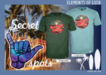 Farbvarianten "elemts of Luck" rundhals T-Shirt der Marke 14ender, hell blau und dunkel grünn