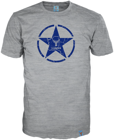 14Ender T-Shirt Star grey-melange. Der blaue Druck auf grauem Shirt ist in Cracked Ink Optik gedruckt und verleiht dem Shirt eine wertige used Optik. Das 14ender Logo ust dezent in das Design intergriert